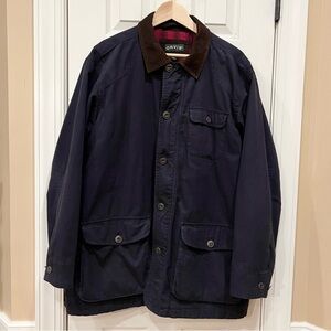 Orvis Chore Barn Coat Flannel Lined Corduroy Collar Blue Mens L Full Zip Jacket